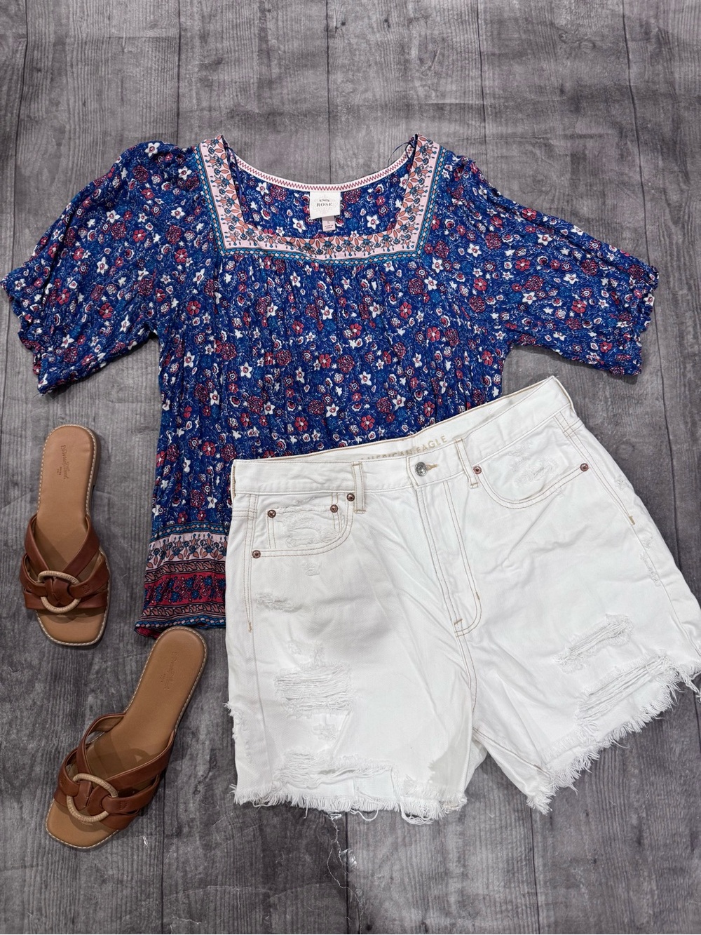 Knox Rose Boho Floral Square-Neck Top - Blue